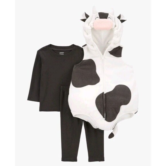 New Carters 3-piece Halloween Costume Black White Cow 3-6 months infant - Picture 2 of 6